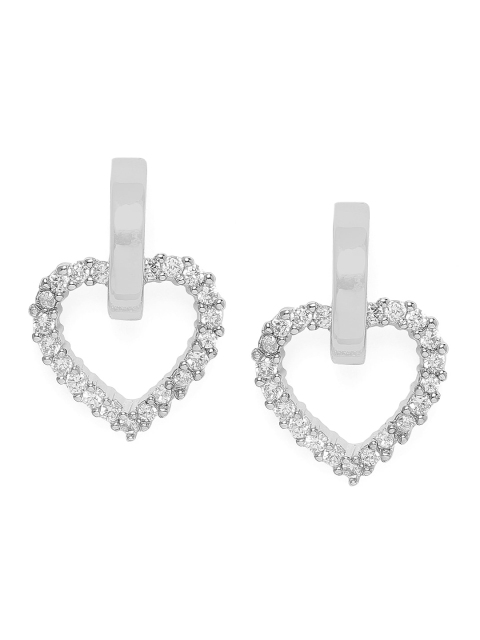 

Amavi Silver-Toned & White Heart Shaped Rhodium Plated Studs