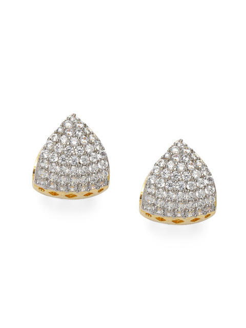 

Amavi Gold-Toned & White Stone Studded Triangular Hoops