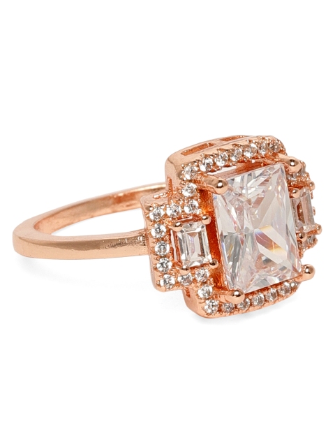 

Amavi Rose Gold-Toned Crystal Studded Finger Ring