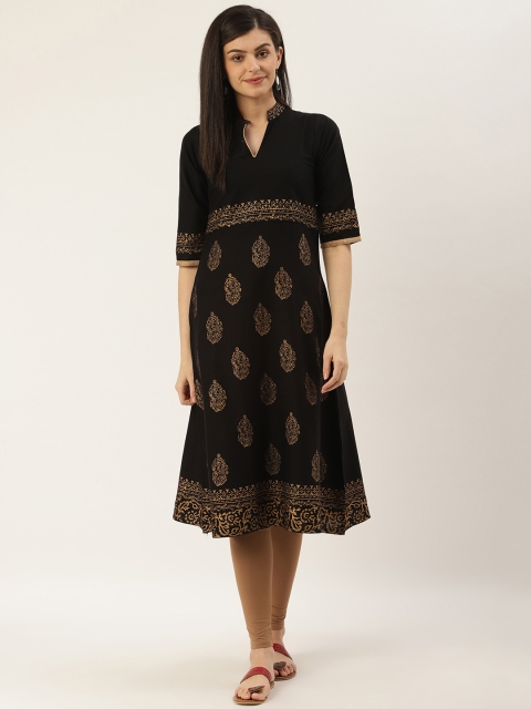 

Varkha Fashion Women Black & Golden Printed Anarkali Kurta