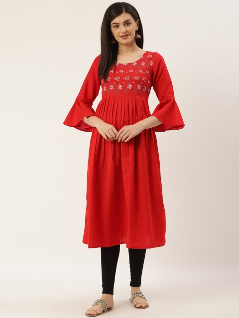 

Varkha Fashion Women Red Yoke Design Pleated Anarkali Kurta