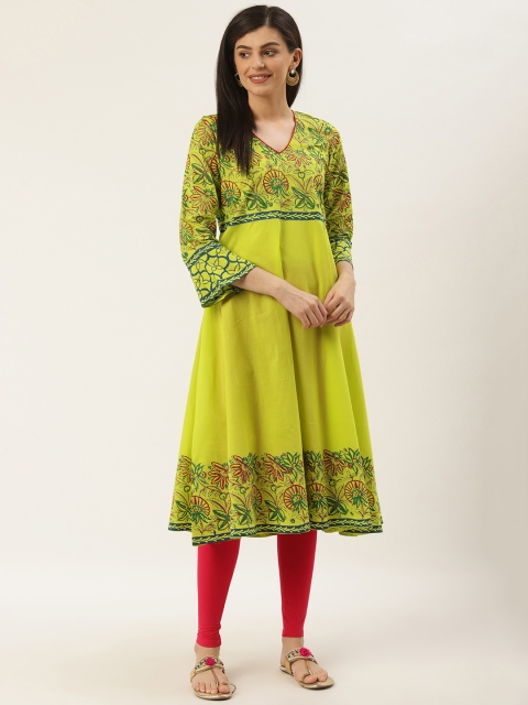 

Varkha Fashion Women Lime Green & Red Floral Block Printed Anarkali Kurta