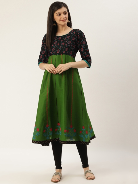 

Varkha Fashion Women Green & Black Block Printed Anarkali Kurta