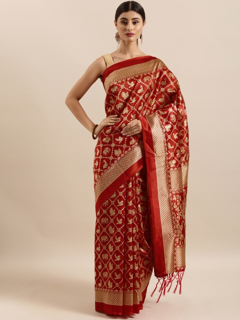 

KALINI Red & Gold-Toned Silk Cotton Printed Saree