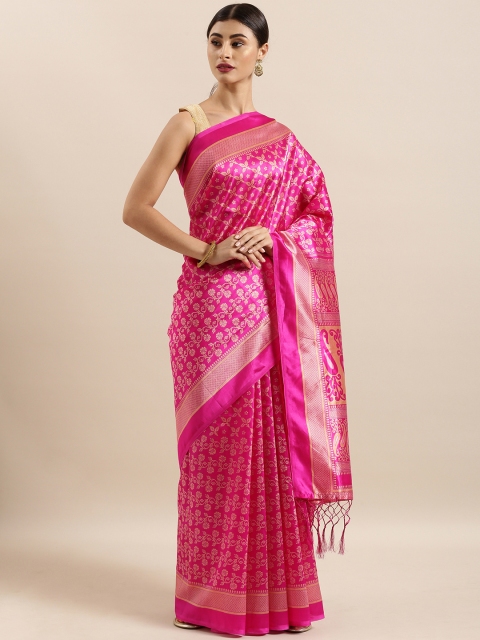 

KALINI Pink & Gold-Toned Silk Cotton Printed Khadi Saree