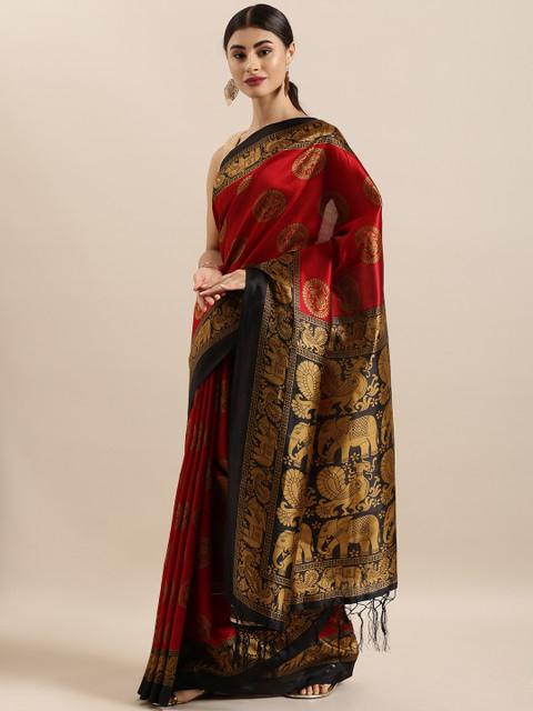 

KALINI Red & Gold-Toned Silk Cotton Printed Khadi Saree
