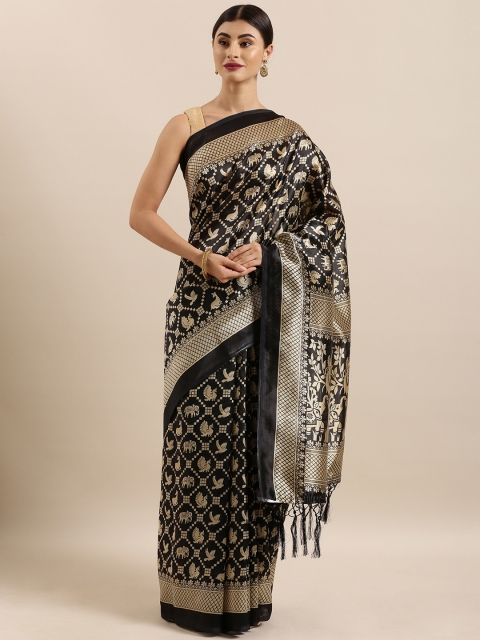 

KALINI Black & Gold-Toned Silk Cotton Printed Khadi Saree