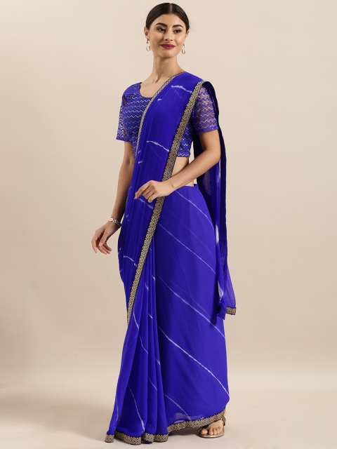 

KALINI Blue & White Poly Chiffon Dyed Bandhani Saree