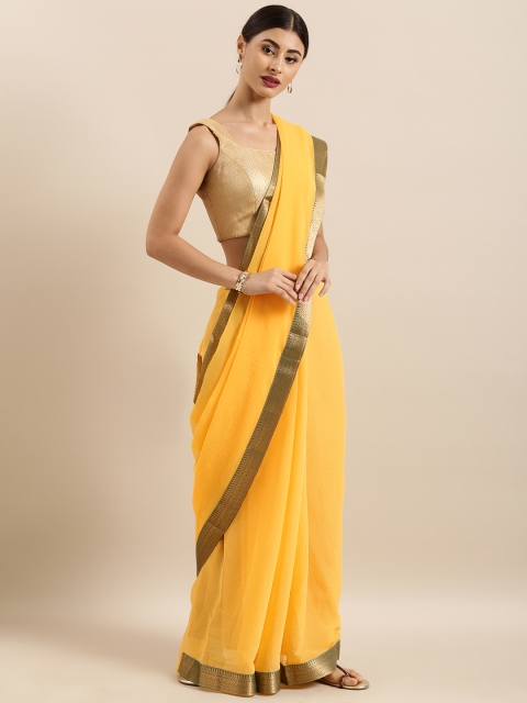

KALINI Yellow Solid Poly Georgette Saree