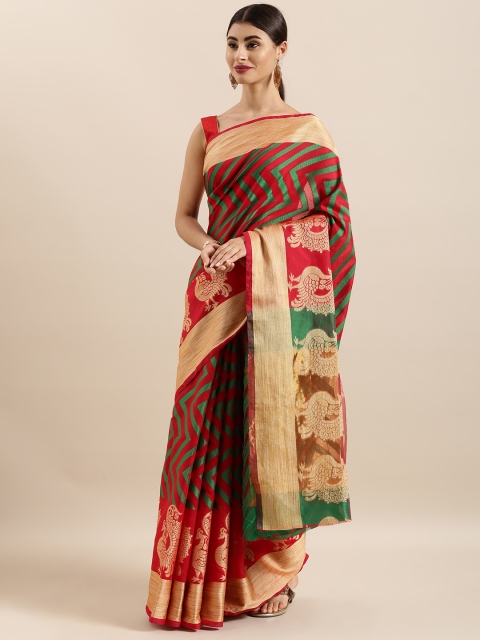 

KALINI Red & Green Silk Cotton Woven Design Chettinad Saree