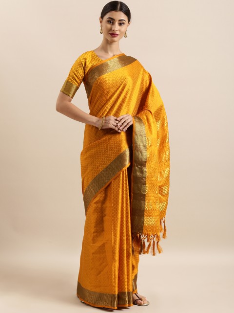 

KALINI Mustard Yellow & Golden Silk Cotton Woven Design Tussar Saree