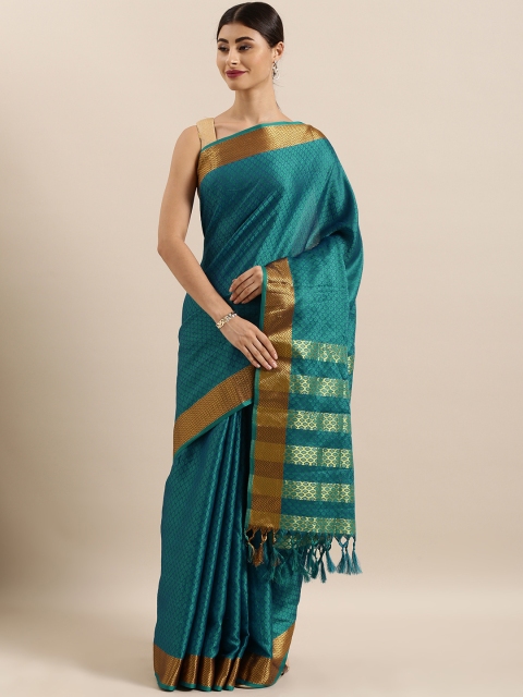 

KALINI Teal Green Silk Cotton Woven Design Tussar Saree
