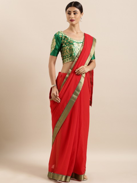

KALINI Red Solid Poly Georgette Saree