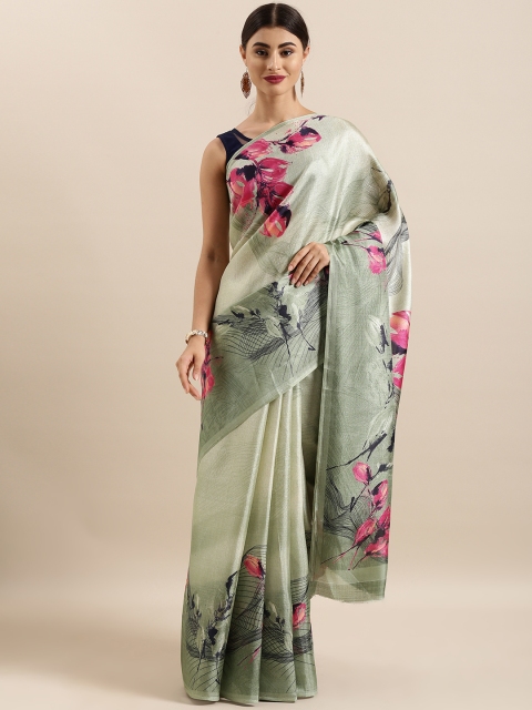 

KALINI Beige & Grey Cotton Blend Printed Khadi Saree