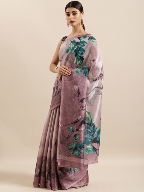 

KALINI Brown & Green Cotton Blend Printed Khadi Saree