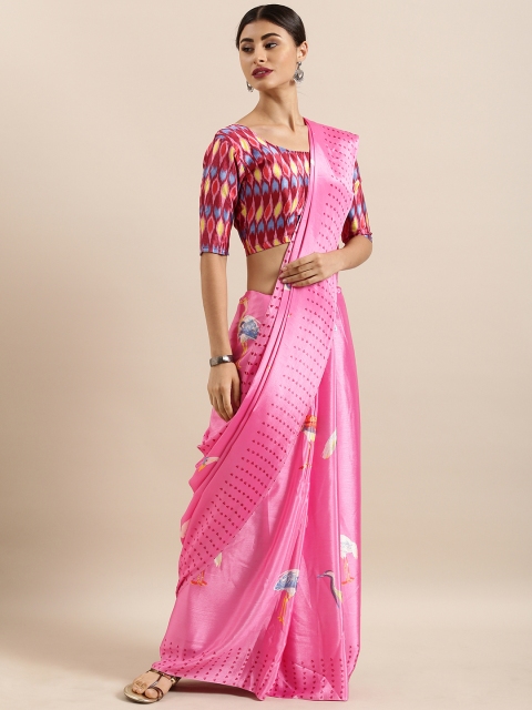 

KALINI Pink Poly Silk Printed Mysore Silk Saree
