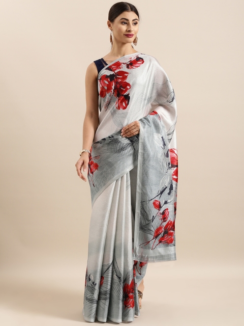

KALINI Grey & Red Cotton Blend Printed Khadi Saree