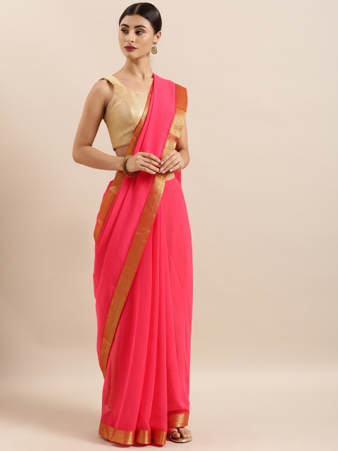 

KALINI Pink Solid Poly Georgette Saree