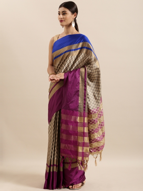 

KALINI Beige & Brown Art Silk Checked Tussar Saree