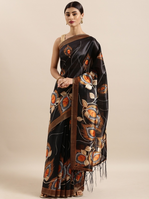 

KALINI Black & Orange Art Silk Printed Mysore Silk Saree