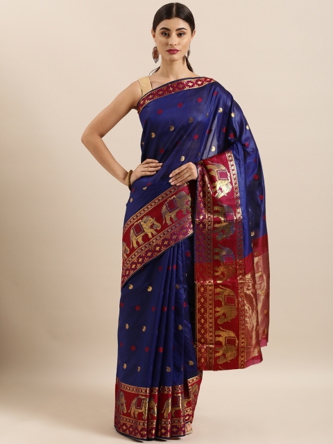 

KALINI Navy Blue & Maroon Art Silk Woven Design Banarasi Saree