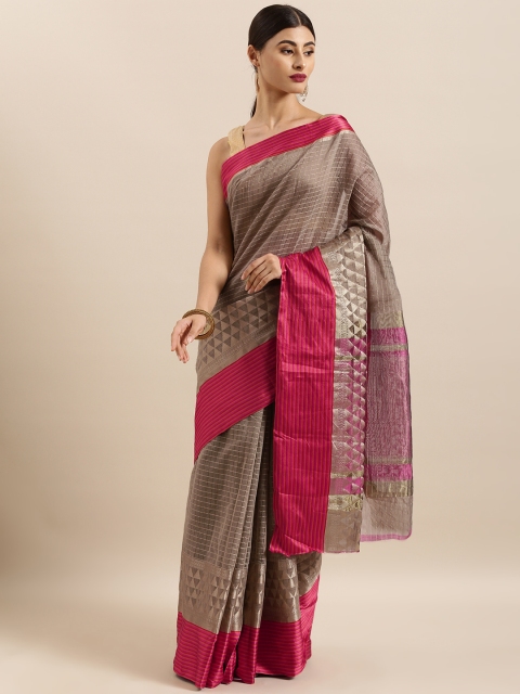 

KALINI Grey & Golden Cotton Blend Checked Kota Saree