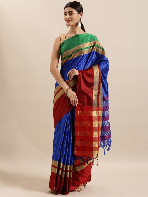 

KALINI Blue & Rust Red Art Silk Woven Design Tussar Saree