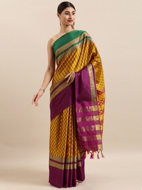 

KALINI Mustard Yellow & Magenta Pink Art Silk Woven Design Tussar Saree