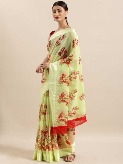 

KALINI Sea Green & Pink Linen Blend Printed Saree