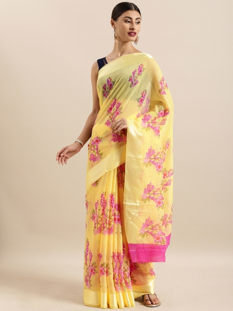 

KALINI Yellow & Pink Linen Blend Printed Saree