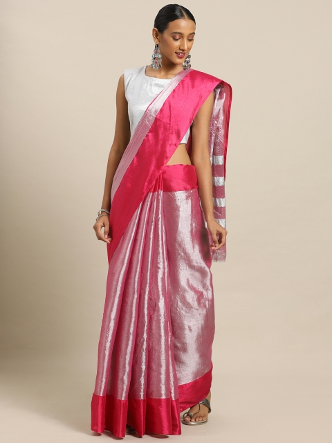 

aamna Pink Solid Tissue Saree