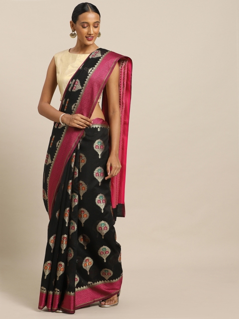 

aamna Black & Gold-Toned Silk Cotton Woven Design Banarasi Saree