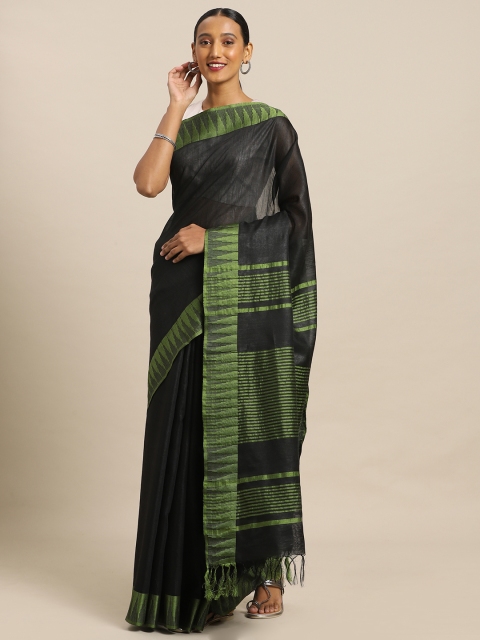 

aamna Black Silk Blend Solid Tussar Saree