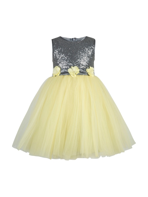 

Toy Balloon kids Girls Yellow Charcoal Grey Embellished Fit and Flare Dress