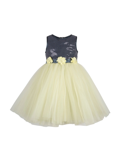 

Toy Balloon kids Girls Yellow Charcoal Grey Embellished Fit and Flare Dress