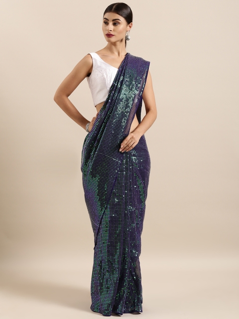 

Sugathari Navy Blue Embellished Poly Georgette Saree