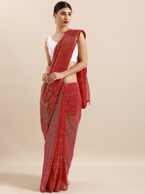 

Sugathari Red Embellished Poly Georgette Saree