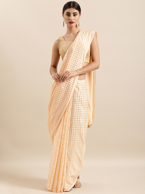 

Sugathari Cream-Coloured Embellished Poly Chiffon Saree