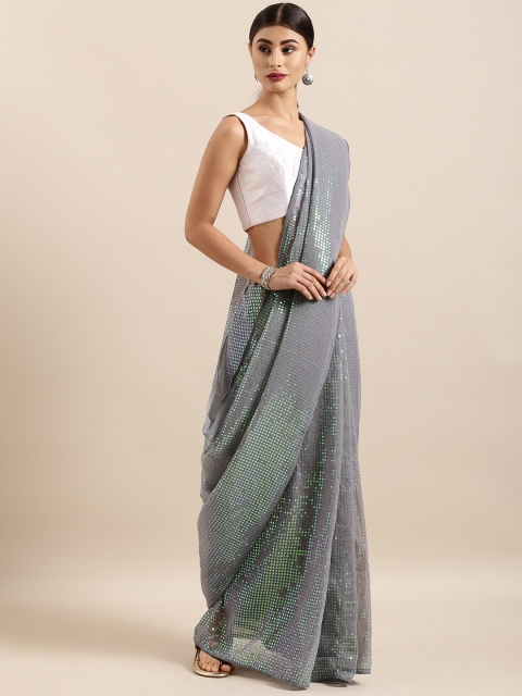 

Sugathari Grey Embellished Poly Georgette Saree