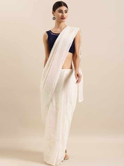 

Sugathari Off-White Embellished Poly Georgette Saree