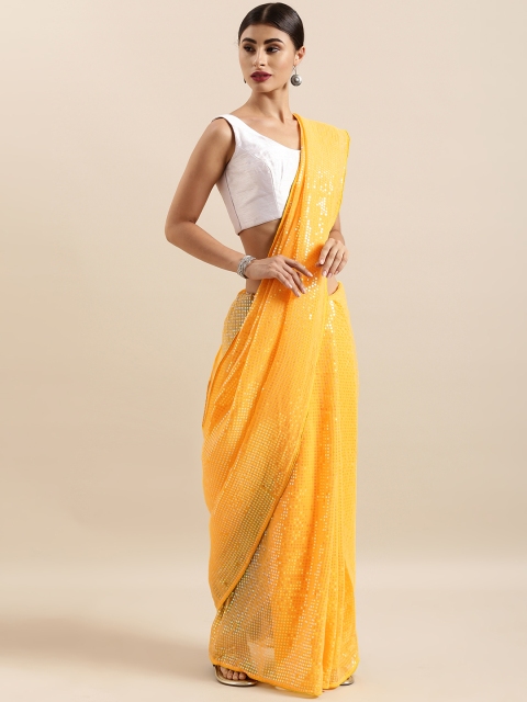 

Sugathari Yellow Embellished Poly Georgette Saree