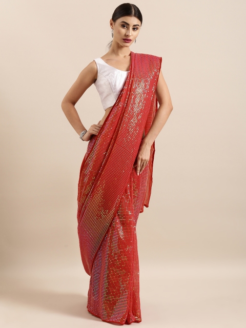 

Sugathari Red Embellished Poly Georgette Saree