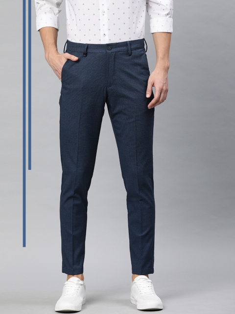 

Louis Philippe Ath.Work Men Navy Blue & Black Slim Fit Checked Smart Casual Trousers