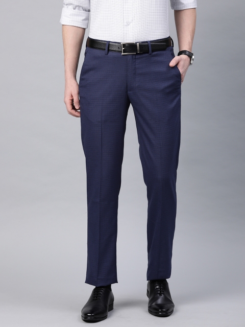 

Louis Philippe Men Navy Blue Slim Fit Self-Checked Formal Trousers