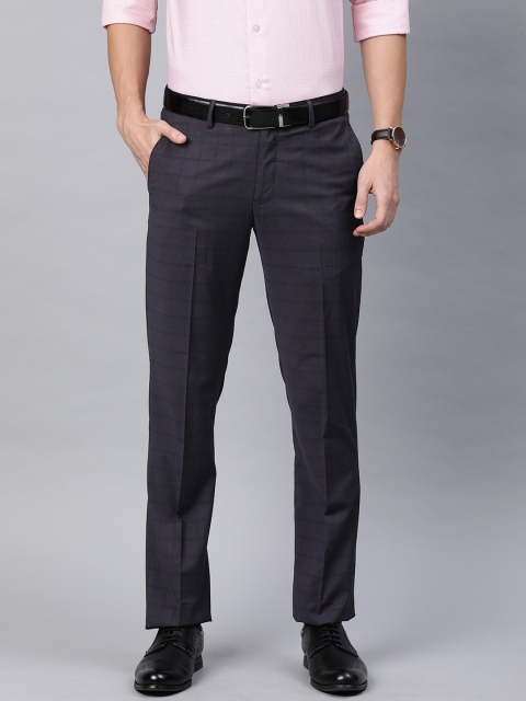 

Louis Philippe Men Black & Navy Blue Slim Fit Self-Checked Formal Trousers