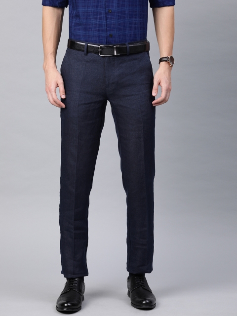 

Louis Philippe Men Navy Blue Slim Fit Solid Formal Linen Trousers