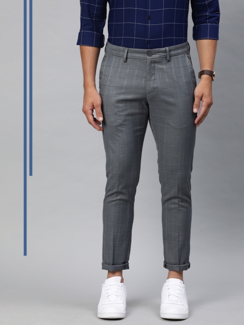 

Louis Philippe Ath.Work Men Grey & Blue Comfy Tapered Fit Checked Regular Trousers