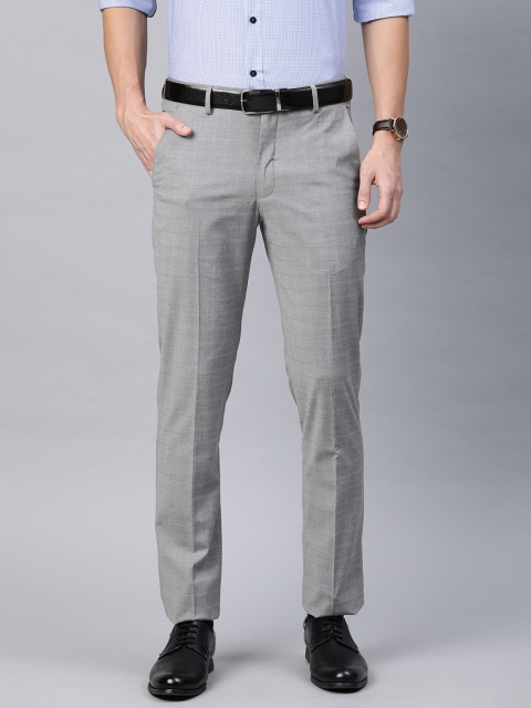 

Louis Philippe Men Grey & Pink Slim Fit Checked Formal Trousers