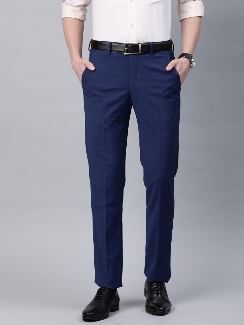 

Louis Philippe Men Blue & Red Slim Fit Checked Formal Trousers