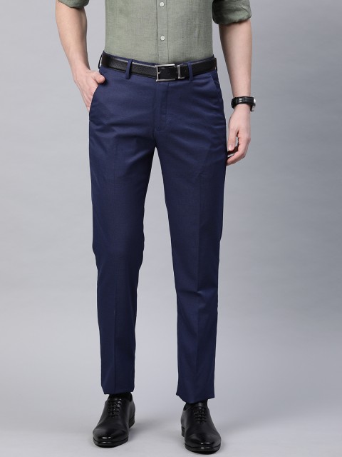 

Louis Philippe Men Navy Blue Slim Fit Self Design Formal Trousers